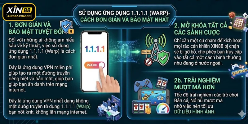Dùng ứng dụng 1.1.1.1 khi XIN88 bị chặn