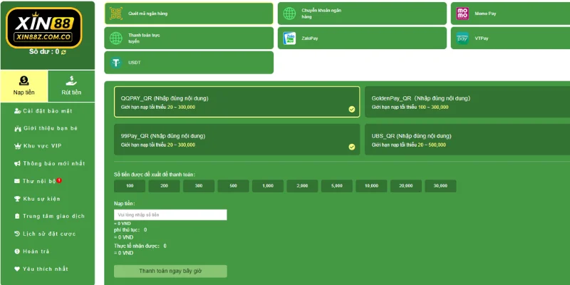 Quy trình nạp tiền XIN88 dễ thực hiện cho Newbie