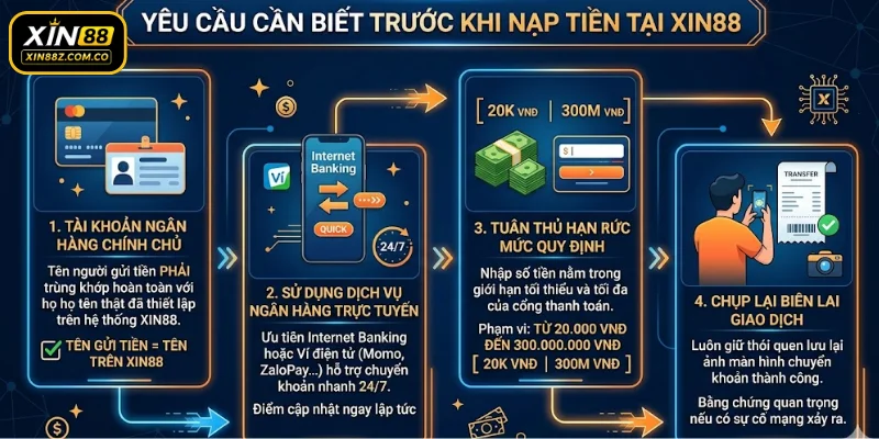 Yêu cầu cần biết trước khi nạp tiền tại XIN88